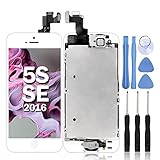 Ayake LCD Screen for iPhone 5s White Full Display Assembly Digitizer Touchscreen Replacement with Front Facing Camera, Speaker and Home Button Pre-Assembled (All Required Tools Included)