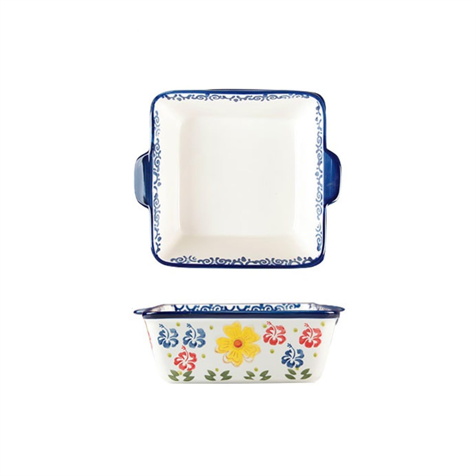 OLSKFUH Kitchen Creative Rectangular Ceramic Baking Dish Double Ear Cheese Baked Rice Plate Oven Bowl Household Large Soup Deep Cooking,