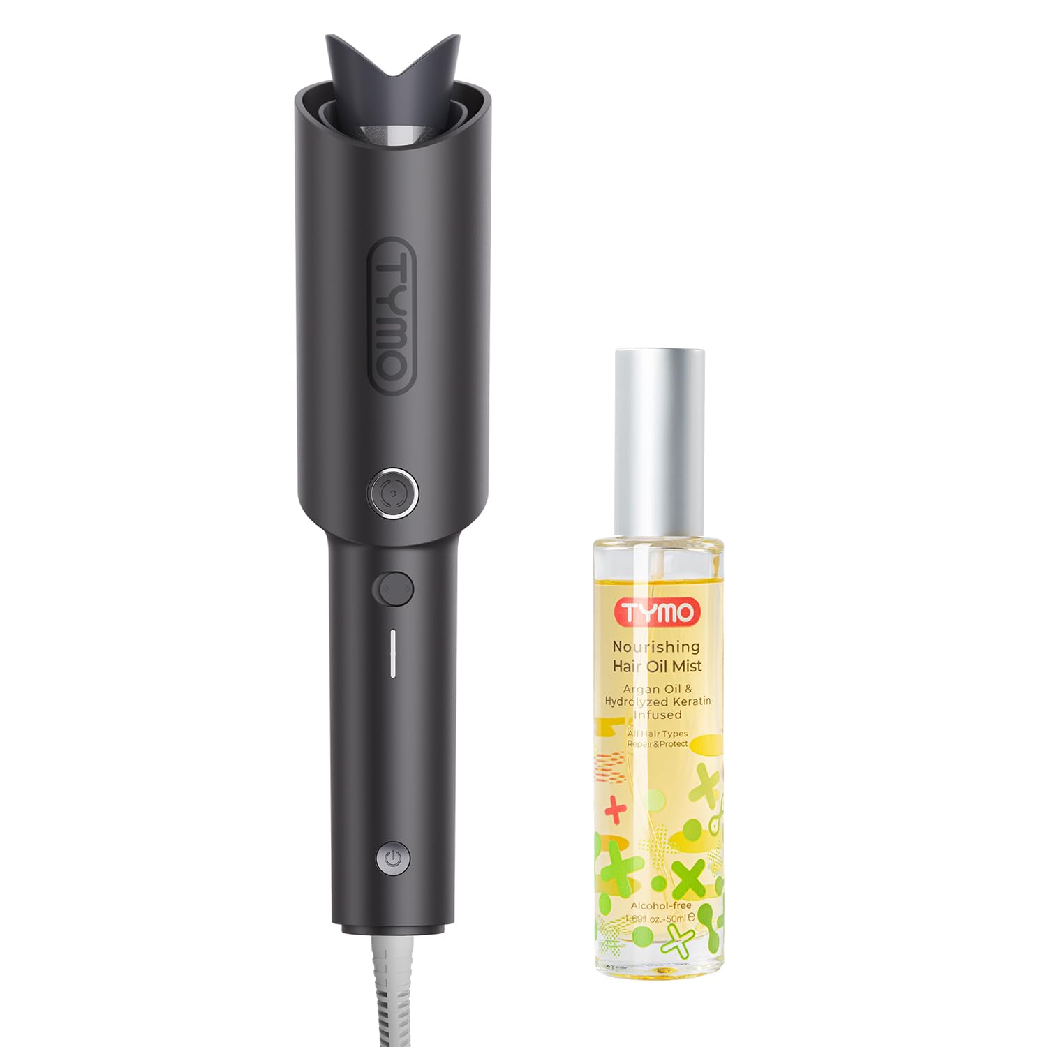TYMO CURLPRO Automatic Curling Iron &amp; Argan Hair Oil Spray, Effortless Curling Wand + Nourishing Shine, 2-Step Styling Kit for Soft, Bouncy, Frizz-Free Curls, Adds Gloss &amp; Silky Finish