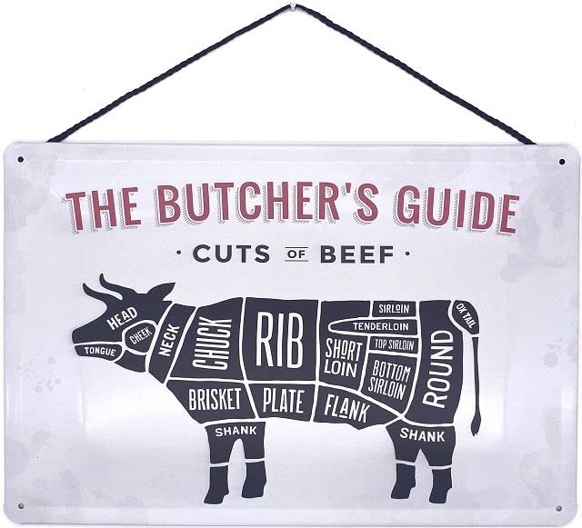 Tin Sign with Cord 30 x 20 cm BBQ - The Butcher's Guide - Cuts of Beef - Blechemma