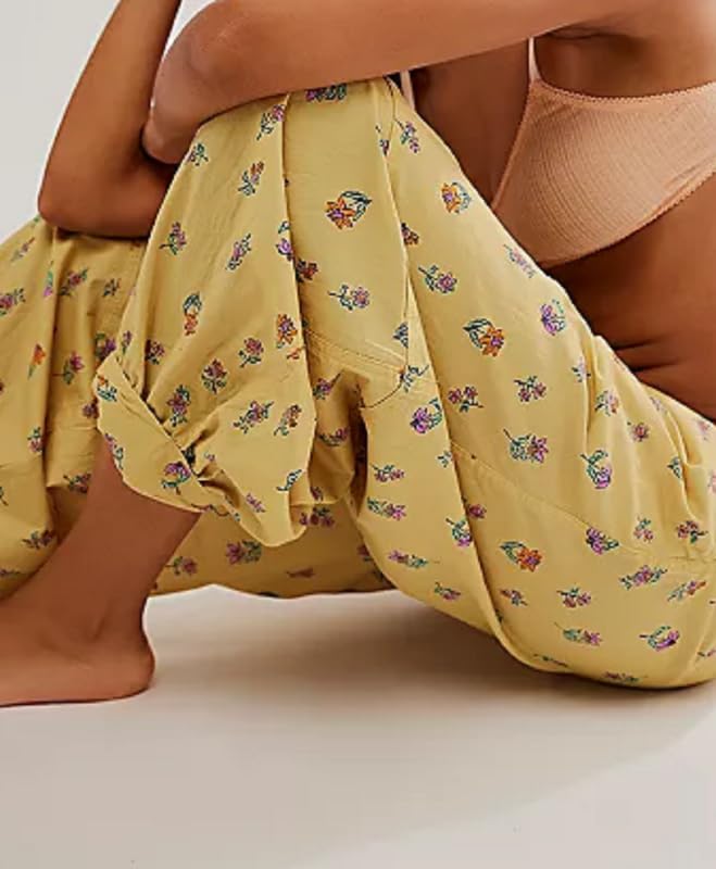 NUFIWI Women’s Floral Print Low Waist Harem Pants Cute Elastic Waist Loose Fit Lounge Pants Casual Slacks Beach Baggy Trouser3