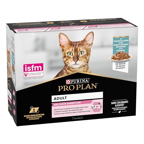 Purina Pro Plan Comida Húmeda para Gato Adulto con digestión sensible Pack surtido, 10 sobres de 85g