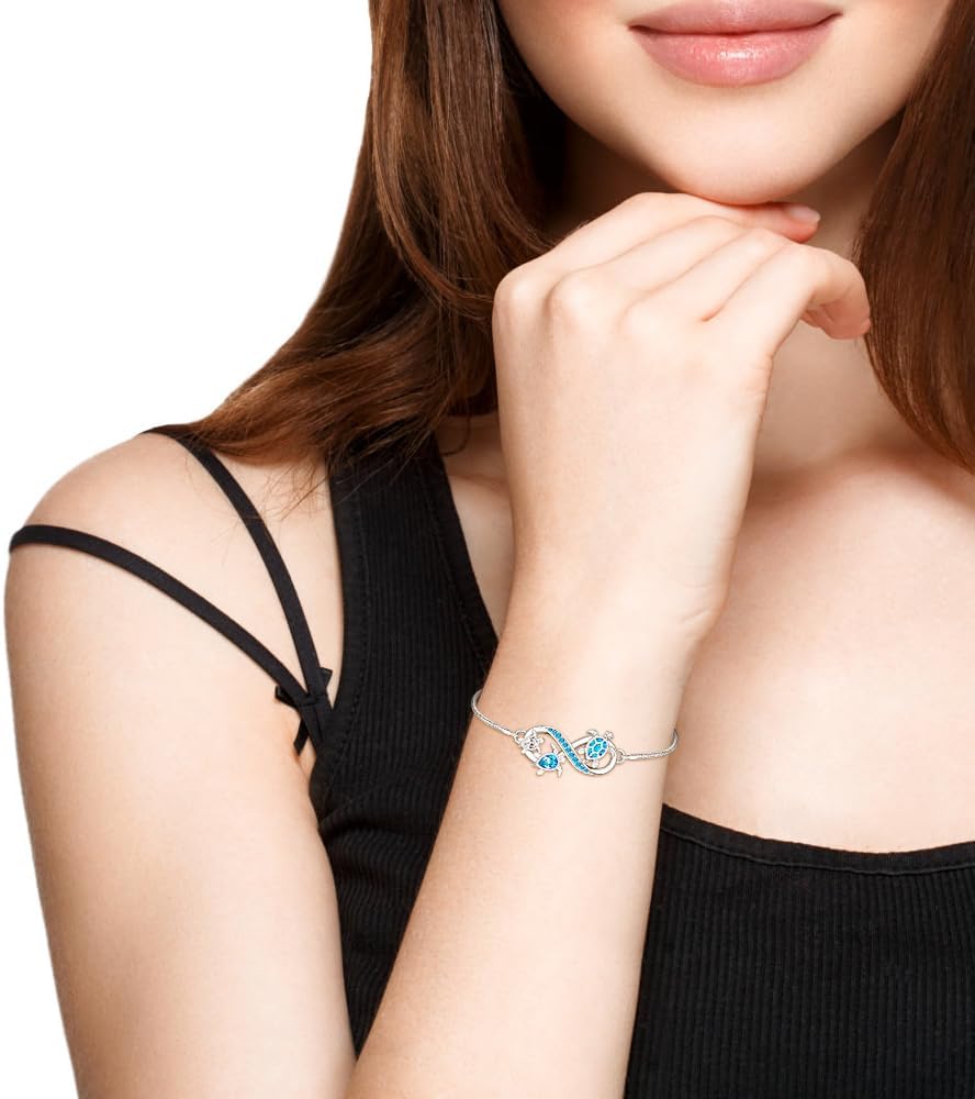 Fenthring Turtle Bracelet Blue Opal Sea Turtle Bracelet for Women 925 Sterling Silver Infinity Ocean Turtles Jewelry Mothers Day Christmas Gifts Adjustable - Image 3