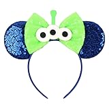 JIAHANG Green Monster Mouse Ears Headband Sequin ET Bow, Gilltering Costume Festival Hair Band, Party Decoration Photography Headwear for Girls Women(Monster)