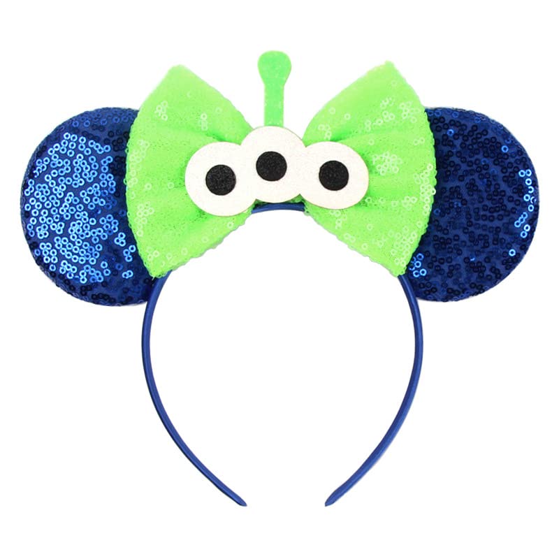 JIAHANGGreen Monster Mouse Ears Headband Sequin ET Bow, Halloween Gilltering Festival Hair Band, Party Decoration Photography Fashion Headwear for Girls Women(Monster)