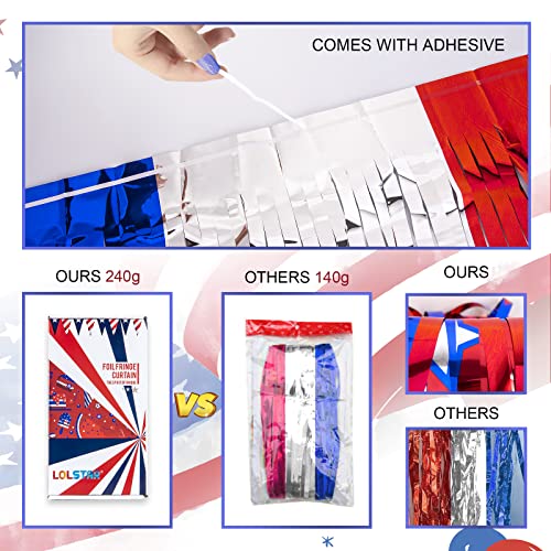 Lolstar 4Th Of July Decorations, Red White Blue 3 Pack America Star Tinsel Foil Fringe Curtains, Photo Booth Prop Streamer Backdrop For Independence Day, Memorial Day, Labor Day, Patriotic Party #TOP2
