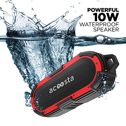 Image of ACOOSTA BOLD 850, IPX8 100% Waterproof, Portable Wireless Bluetooth Speaker (10 watt) with Loud Bass, Shockproof & Dustproof with Built in Mic, Aux & Upto 12hrs of Playtime (2500 mAh) - (Black-Red)