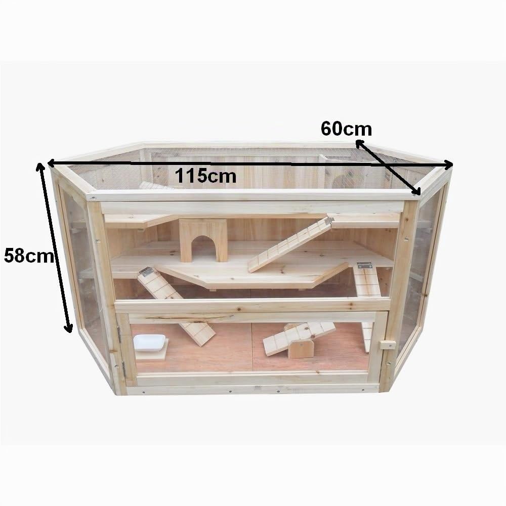 melko® Gabbietta in legno per piccoli animali domestici, 115 x 60 x 58 cm, con incluse 2 Casette, 3 Scale, 2 altalene, 3 piani. La gabbietta è adatta per criceti e piccoli roditori.