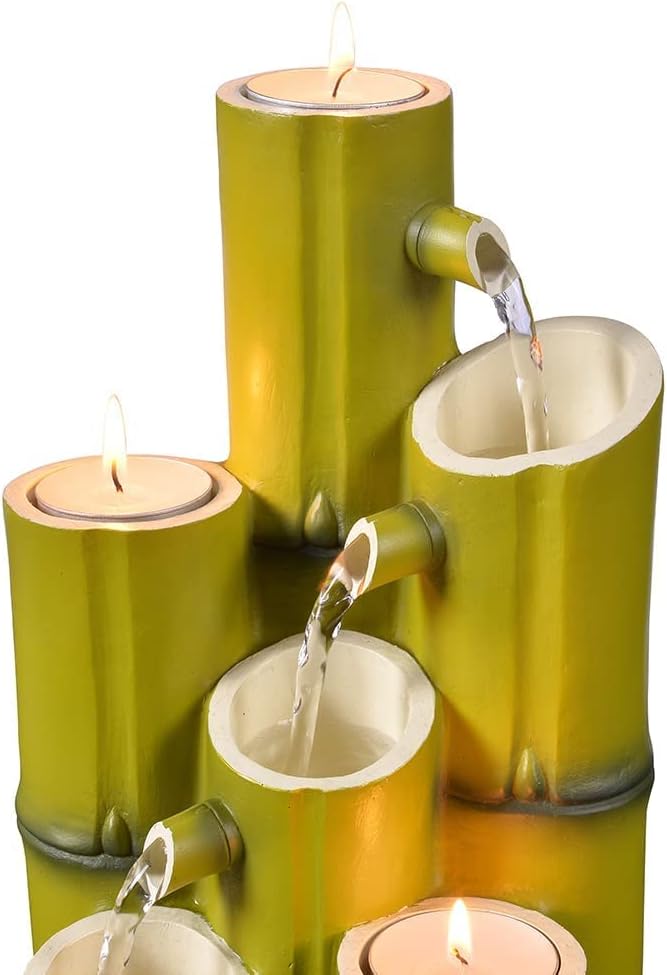 GOSSI Tiered Bamboo Appearance Column Tabletop Fountain Combo - Yellow & Green : Home & Kitchen