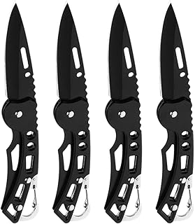 4 Pack Self-Defense Folding Knife With Key Ring Easy To Everyday Carry, Outdoor Survival Stainless Steel Pocket Knife (Black)