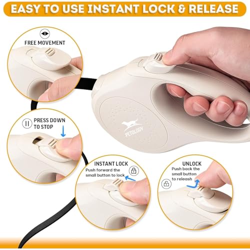 Image of Petology Retractable Dog Leash | 3 Meter (10ft) Nylon Tape | for Dogs Upto 12kgs | Heavy Duty Rope, 360 Tangle-Free, One-Hand Brake & Lock System, Anti-Slip Comfortable Grip