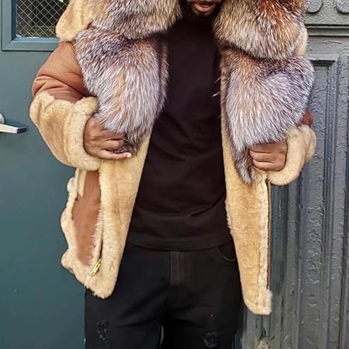 Men's Fox Fur Faux Coat Male Winter Faux Fur Collar Outwear Men Sherpa Lined Faux Leather Jacket2