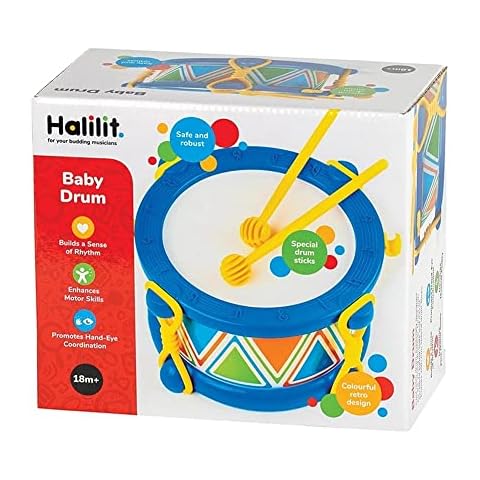 Halilit Children's 14cm Drum. Light & Robust Kids Toy Musical Instrument. Promotes Hand-Eye Coordination & Motor Skills. 18 months+ (Colours Vary) Cover