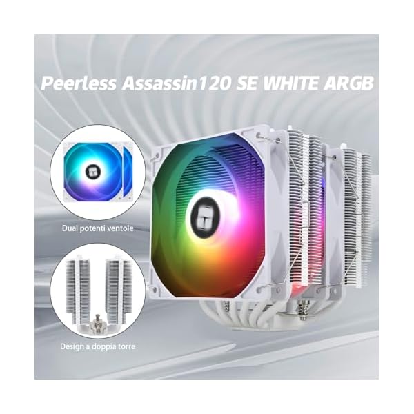 TR Peerless Assassin 120 SE ARGB Blanco Enfriador de aire CPU, 6 tubos de calor Cpu enfriador,Ventilador doble 120mm C12CW-S PWM,tecnología AGHP, Para AMD AM4 AM5/Intel 1700/1150/1151/1200 - Image 3