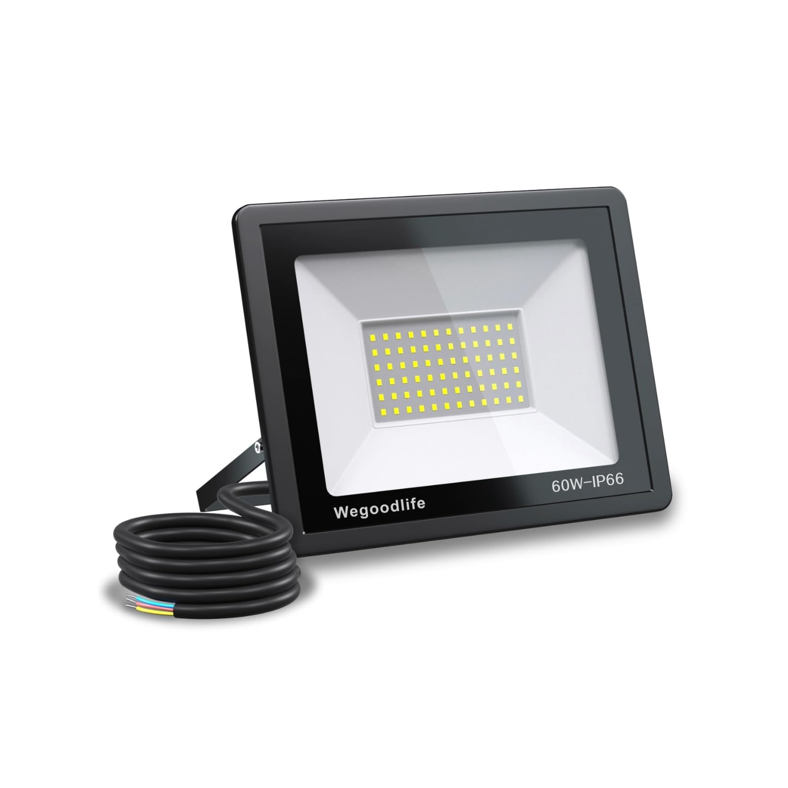 Wegoodlife 60W LED Floodlight Outdoor, Super Bright 6000LM Security Lights, 3000K Warm White Wall Light, IP66 Waterproof, Adjustable 180° Bracket, Outdoor Lighting for Garden, Garage, Yard, No Plug — image 1