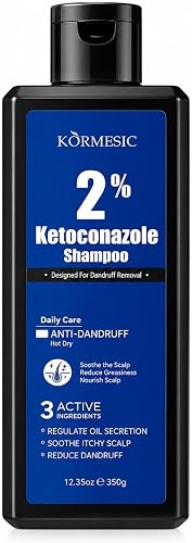 Kormesic 2% Ketoconazole Shampoo, Anti-Dandruff, Daily Care, Soothes Itchy Scalp, 3 Active Ingredients, 350g