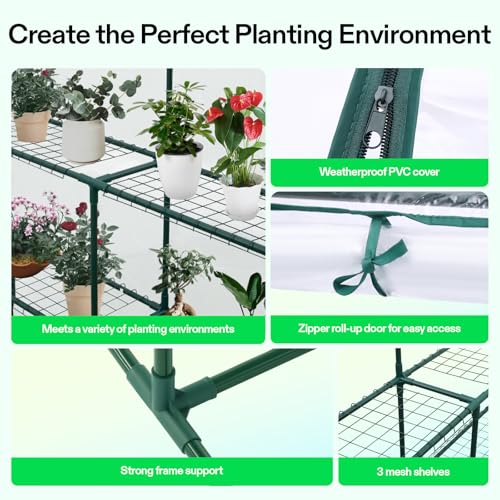 Image of VIVOSUN 57x57x77-Inch Transparent Mini Walk-in Green House with Window and Anchor, Plant Garden Hot House 2 Tiers 8 Shelves, 4.7 x 4.7 x 6.4 FT