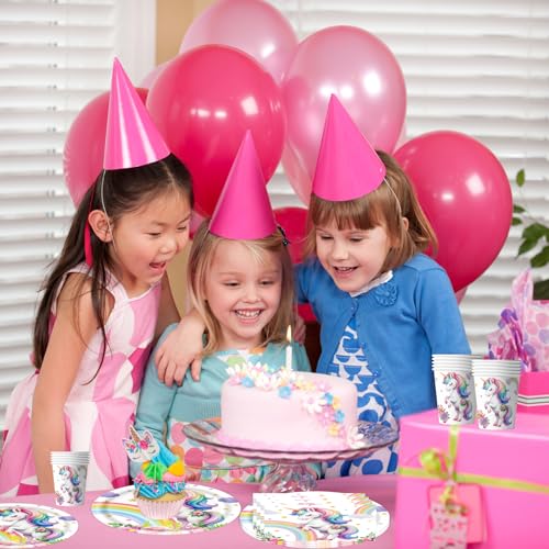 OMZSXK Einhorn Partygeschirr Set für 16 Gäste, Einhorn Partyteller Geburtstag, Einhorns Pappteller Servietten Becher Kindergeburtstag Party Deko