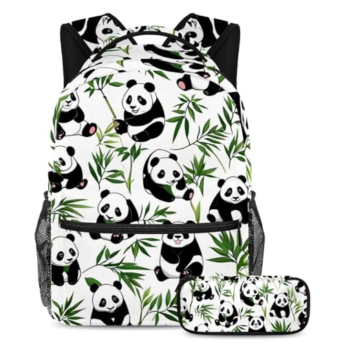 Sac à livres panda avec bretelles confortables et trousse assortie pour adolescents