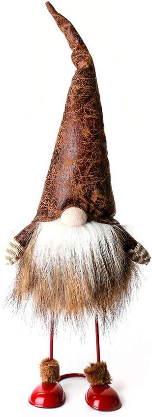 Handmade Swedish Gnome, Scandinavian Tomte, Yule Santa Nisse, Spring Nordic Figurine, Plush Elf Toy, Home Decor, Table Ornament, Christmas Decorations, Holiday Presents - 17 Inches, Leather