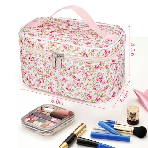 BABORUI Quilted Makeup Bag – Large Travel Cosmetic Bags for Women, Cotton Padded Toiletry Organizer with Compartments – Lightweight & Durable for Travel or Daily Use2