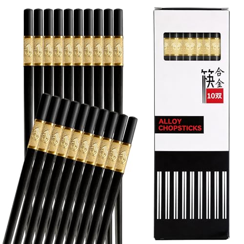 Chinesische Stäbchen ,10 Paar Stäbchen Zum Essen, Essstäbchen Spülmaschinenfest, Wiederverwendbar,Schwarz Legie Rungrutschfeste für Chinese Cuisine, Japanese Sushi (24CM)