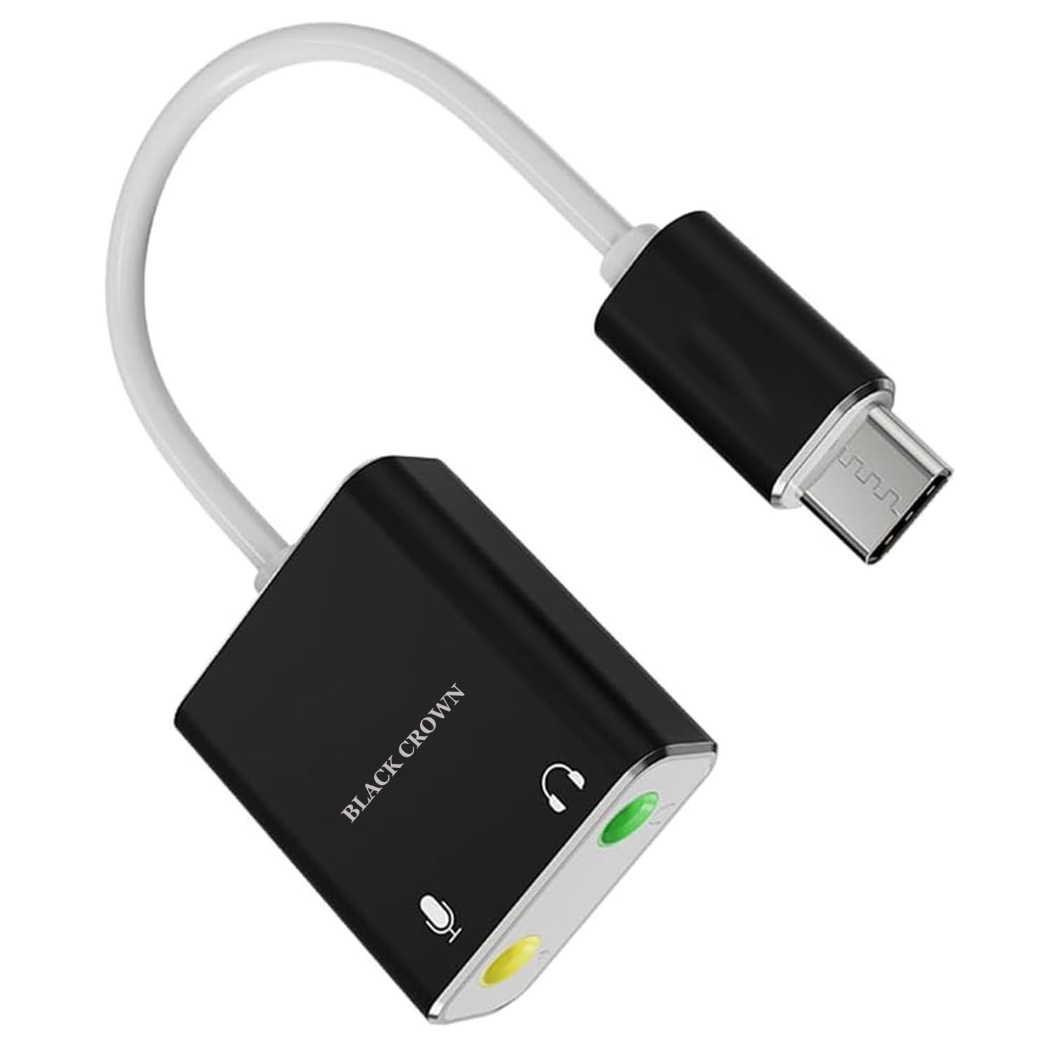 BLACK CROWN USB C External Sound Card, 2-in-1 Type C to 3.5mm Jack Audio Adapter with Mic & Headphone Support, Hi-Res Stereo Aux Cable for Laptops, Tablets, and Smartphones. (Black)-image-46