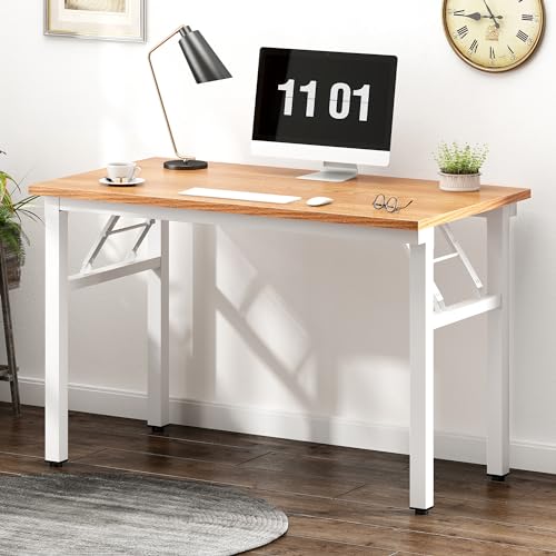 Image of Need Folding Computer Desk - 39.4 Inch Foldable Office Writing Work Study Kids Student Teacher Home Bedroom Table for Small Space, Teak & White