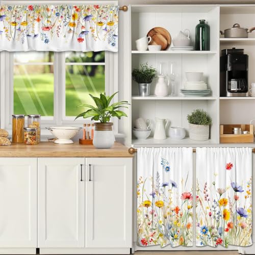 Image of HASTHIP 3PCS Spring Kitchen Curtains and Valances Set