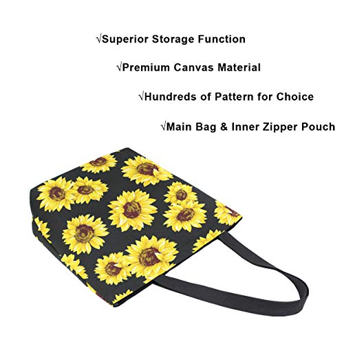 Image of Floral Sunflower Canvas Tote Grocery Bag Shoulder Casual Book Bag Large for Women Teachers, Van Gogh Cotton Bag Shopping Purse Handbag Reusable Multipurpose Use