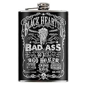Jack’s Inn 54 Flachmann – motief “Bad Ass” heupfles van roestvrij staal – inhoud 240 ml / 8 oz kleur zilver met hoogwaardige lasergravure op de achterkant