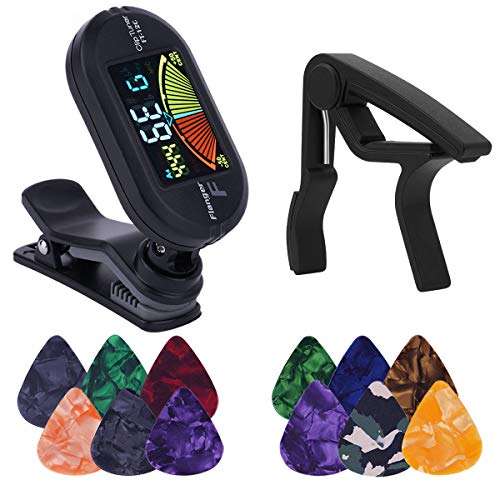 Guitar Tuner Capo Set, Clip on Digital Electronic Tuner for Guitar with Guitar Capo