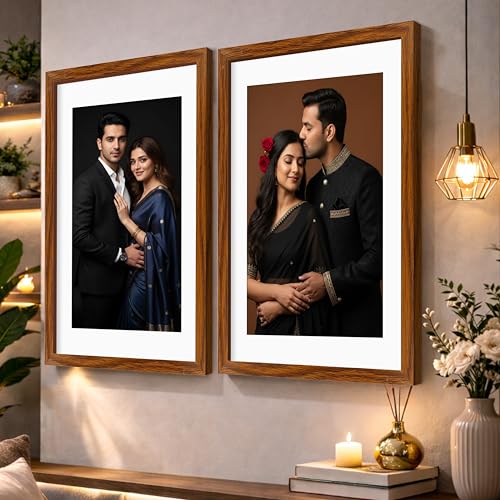 Image of Art Street Synthetic Document Large Size Wall Photo Frame, Set of 2 Big Frames For Wall Artwork, Certificates, Picture & Photographs Home Decor (18x24 Inch, Matted To: 12x18 Inch, Brown)