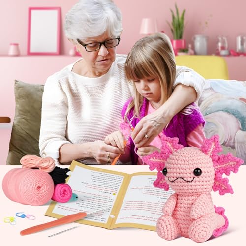 Image of Gipony Crochet Kit for Beginners, Crochet Animal Kits,Crocheting Kit for Starters with Step-by-Step Video Tutorials, Beginner Crochet Kit for Adults (Axolotl 1Pack)