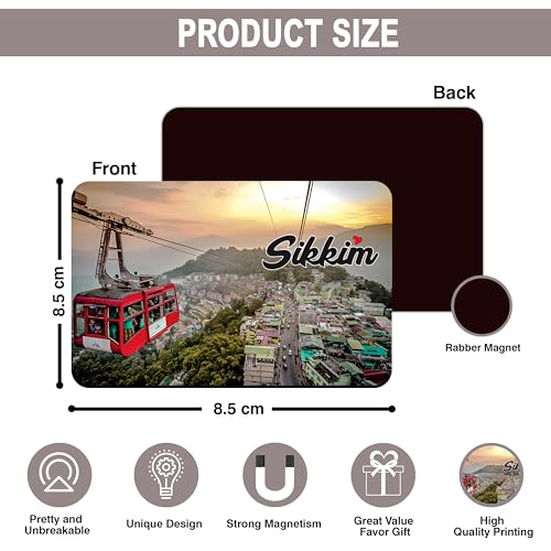 Image of Elegant Fridge Magnet with Themes |Rectangular Size Refrigerator Magnet with Magnetic Rubber Back | Pack of 1, 8.6cm X 5.4cm (Sikkim - Design 4)