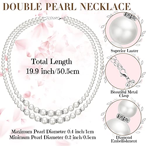 Junkin Fake Pearls Necklace Earrings Bracelet Set for Women 1920s Simulated Faux Pearls Accessories Vintage Jewelry for Valentine Wedding Costume2