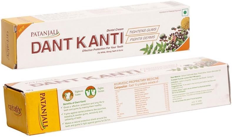 Patanjali Dant Kanti Lot de 10 dentifrices herbes naturelles pour hygiène bucco-dentaire