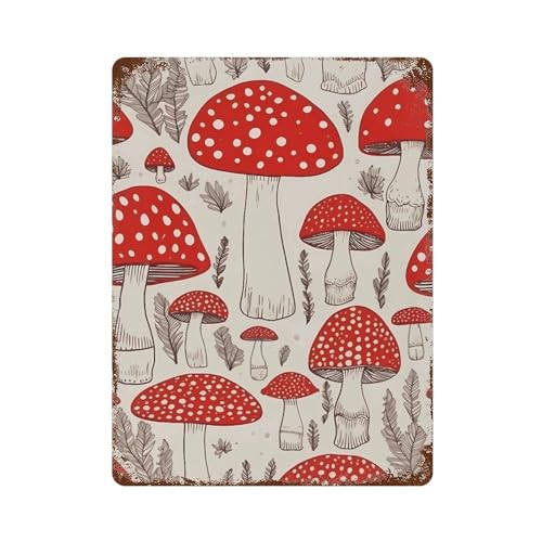 Tableau rétro en métal champignon rouge au design mural soigné