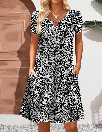 Image of Zeagoo Women's Casual A-Line Dresses with Pockets Summer Floral Tshirt Dress Short Sleeve Mini Dress Flowy Sundresses