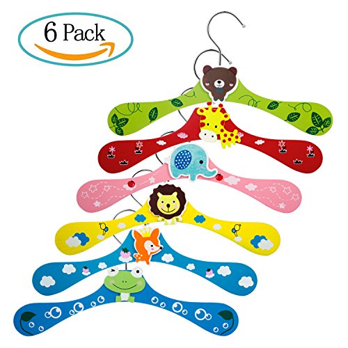 Diealles 6PCS Cintres Bebe Bois Bébé Enfants Dessin Animé en Bois Vêtements Pantalons Patère Cintre Rack, Idéal pour Les Vêtements de Bébé