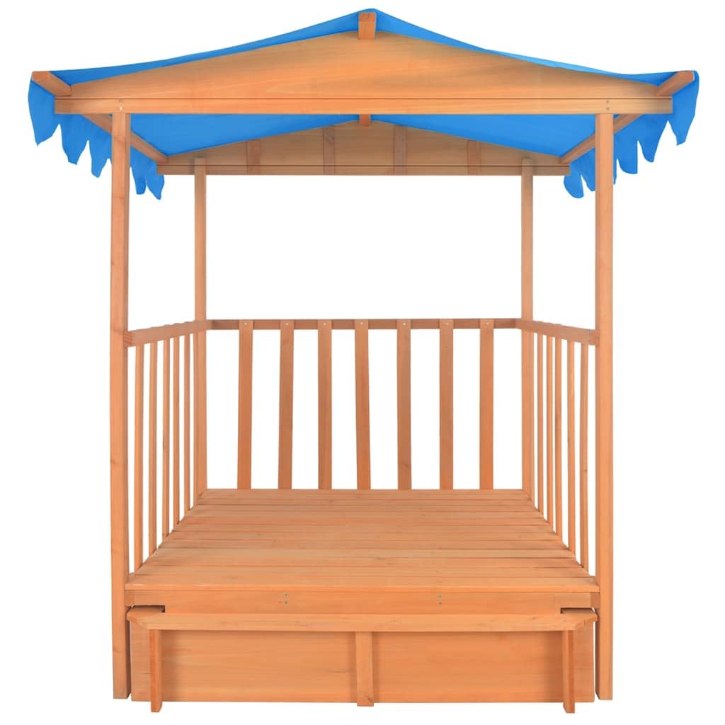 Kinderspielhaus mit Sandkasten aus Tannenholz Blau UV50-Schutzdach, 130x130x143 cm, mit Rollen, Montagematerial, Garten Outdoor Spielhaus für Kleinkinder zum Draußenspielen und Buddeln