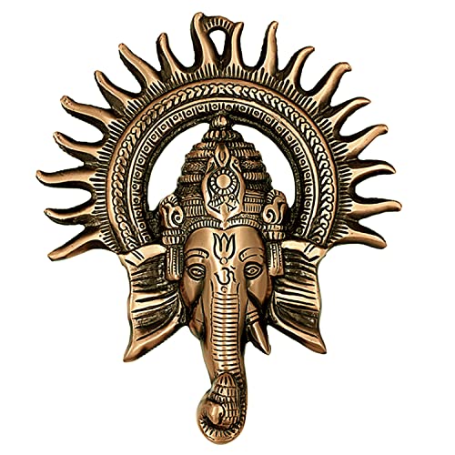 Image of ARTSMART Metal Hanging Wall Kiran Ganesha Idol Ganpati Figurine Showpiece Lord Ganesha for Home Decor Gifting, Brass Finish, 23 cm