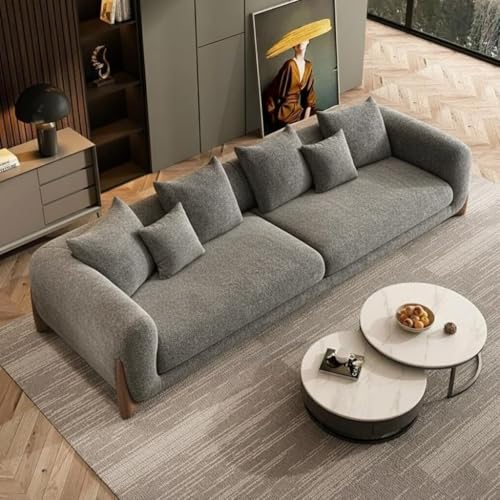 Image of Boucle Fabric Modern Design Sofa with Pillow or Strong Woden Legs Best for Living Room, Halways, Garden (3+1 Seater + Ottoman (Light Grey))
