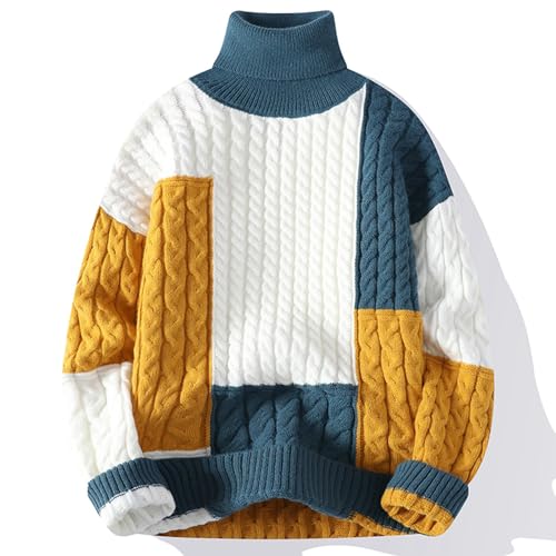 Muscularfit Mens Casual Slim Fit Pullover Sweaters Long Sleeve Ribbed Knit Color Block Casual Turtleneck Sweater Thermal Tops2