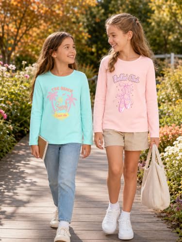 Image of Girls Long Sleeve T-Shirt Cute Versatile Basic Casual Top Size 6-18 | Soft Stretchy Tee for All Day Comfort, Versatile Layering Top for Cold Days, Cute Casual Style for Girls, Durable Easy Care