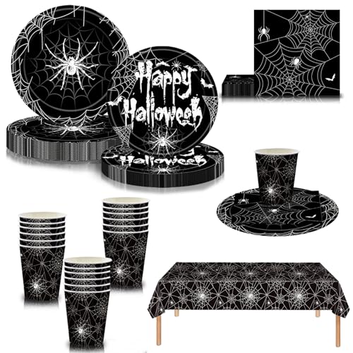 69Pcs Halloween Geschirr Set, Schwarze Spinne Partygeschirr Set...