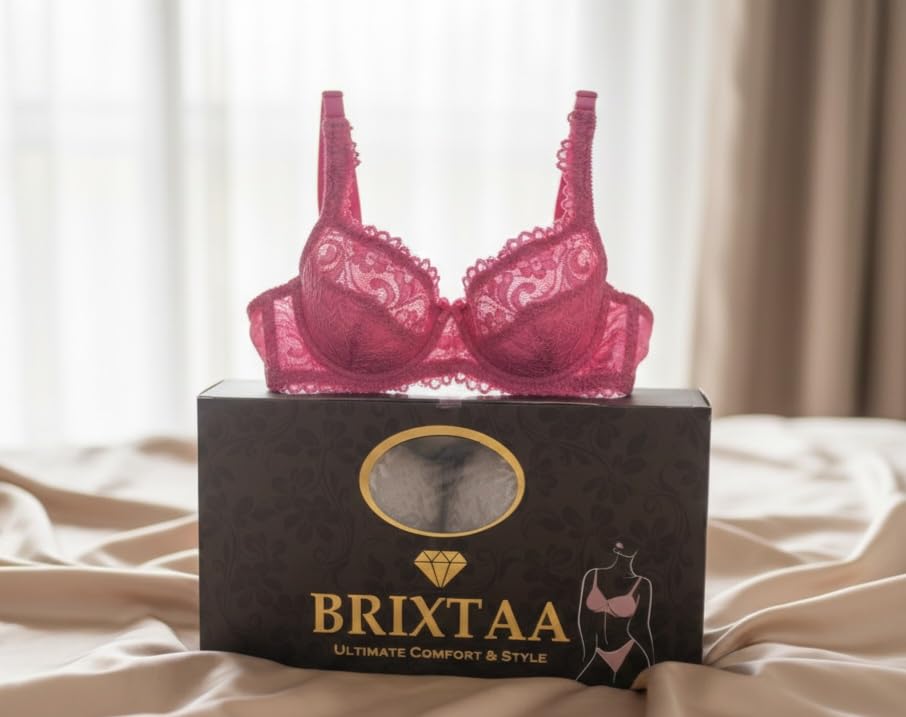 Image of Women's High-Support Lace Bra, Non-Padded, Unlined, Full Coverage, Lingerie