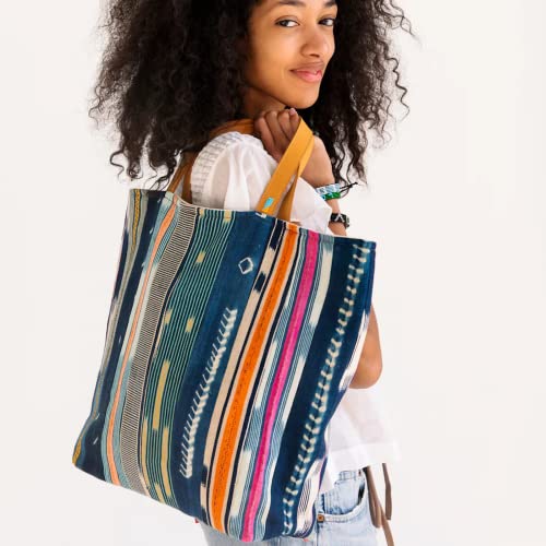 Bolso tote de tela Baule africana hecha a mano – 100 % tela auténtica Baule africana con asas de cuero genuino miniatura 6
