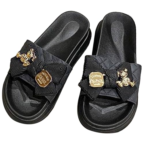 Cute Bow Sandals for Woman Cloud Recovery Metal Accessories Slide Open Toe Thick Slide for Outdoor and Beach