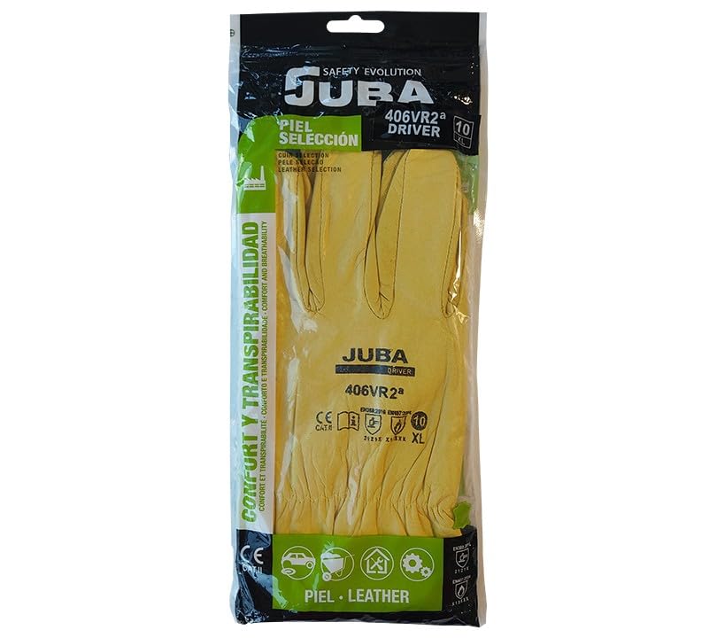 Juba - Guante conductor piel flor vaca talla 11 amarillo bolsa